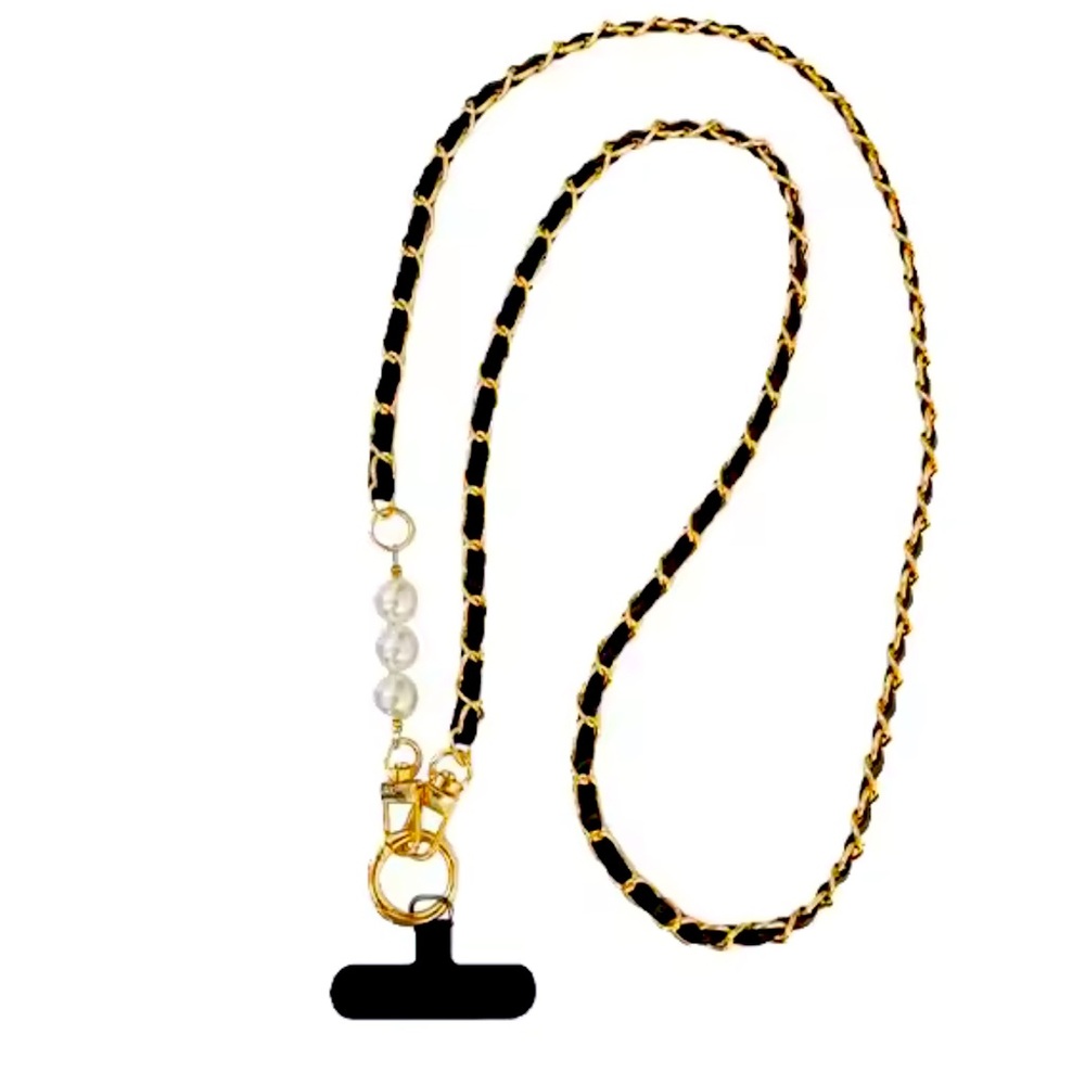 Black OR Red and Gold Phone Lanyard with Pearl Detail - Picture 4 of 8